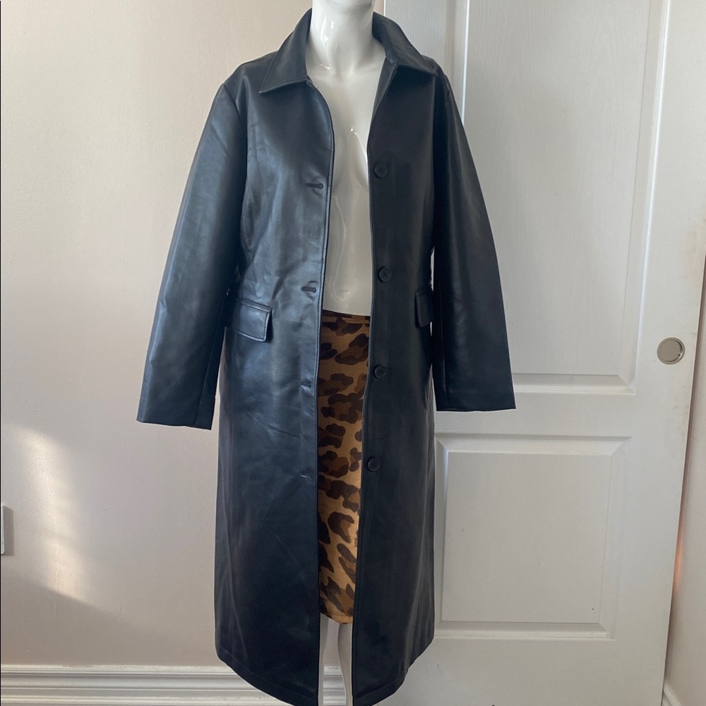 Rebecca Minkoff Black Vegan Leather Trench - L - Picture 3 of 12